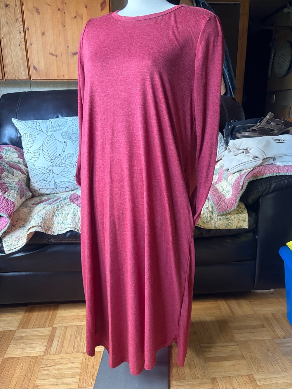 EMERY ROSE Women Knit Slanted Pocket Arc Hem Dress Casual Rose Red Size Lrg